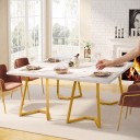 Mesa de comedor blanca 140 x 80 x 75 cm Piernas doradas con brazo vertical y diagonal unidas por una base angular Tablero rectangular sin marco 4
