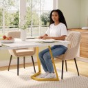 Mesa de comedor blanca 140 x 80 x 75 cm Piernas doradas con brazo vertical y diagonal unidas por una base angular Tablero rectangular sin marco 5