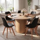 Mesa de comedor redonda con base cilíndrica de lamas Diámetro 120 cm Madera maciza Para 6 personas Para el comedor, la cocina y la sala 8