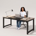 Mesa de computador grande 74 x 179 x 79 cm com tampo em cinza vintage e centro preto Mesa de escritório com pernas de estrutura preta 7