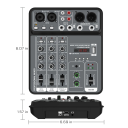 Mesa de mezclas profesional de 4 canales 20,5 × 17 × 4 cm USB Bluetooth MP3 con amplificador de efectos y alimentación phantom de 48V 2