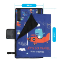 Mesa de viaje para niños en avión 79 x 44 cm Azul con patrón de aviones Mesa plegable de tela Oxford para diversión en los viajes 4