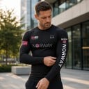 Męska przylegająca koszulka kompresyjna z długim rękawem i elastycznym krojem z nadrukiem Norway i norweskimi flagami na piersi 3