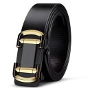 Męski pasek ze skóry naturalnej Czarny elegancki automatyczny pasek metalowy Szerokość 3,8 cm Regulowany pasek skórzany do garnituru i jeansów 2