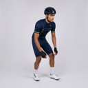 Męski rowerowy dres z krótkim rękawem z zamkiem na całej długości 90 % poliester i 10 % Lycra Granatowy z neonowo-żółtymi detalami 3