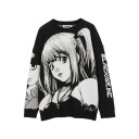 Męski sweter czarny Japoński styl Anime Girl Pleteny sweter z nadrukiem anime dziewczyny Stylowy streetwear sweter Poliester 1
