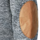 Męski sweter z długim rękawem i kołnierzykiem Jednokolorowy elegancki sweter z guzikami przy kołnierzyku Brązowe łaty na łokciach Poliester Różne kolory 32