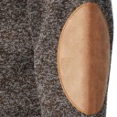 Męski sweter z długim rękawem i kołnierzykiem Jednokolorowy elegancki sweter z guzikami przy kołnierzyku Brązowe łaty na łokciach Poliester Różne kolory 33