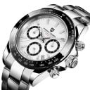 Męski zegarek Chronograf z datownikiem i tachymetrem Świecące indeksy Wodoszczelność 100 m Koperta 40 mm Szafirowe szkło Stal nierdzewna 8