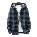 Męski zimowy kardigan w kratę z kapturem na zamek Stylowy ciepły sweter z długim rękawem Odzież na jesień i zimę Poliester Różne 5