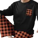 Męskie piżamo z długim rękawem i kraciastymi spodniami O dekolt Polyester Wygodne piżamo z kieszonką do noszenia w domu 8