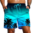 Męskie szorty kąpielowe Tęczowy design Wzór palm Tasiemka w pasie Szybkoschnący poliester Letnie kąpiele plaża basen 3