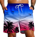 Męskie szorty kąpielowe Tęczowy design Wzór palm Tasiemka w pasie Szybkoschnący poliester Letnie kąpiele plaża basen 2