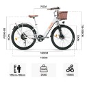 Mestské elektrokolo so step-thru rámom a predným košíkom, kolesá 26 palcov, batéria 36V 10Ah, dojazd 90 km, 7 rýchlostí, motor 250 W 5