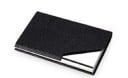Metal and artificial leather card and business card case with a textured surface Shiny metal corner Dimensions 9.6 x 6.5 cm Fits 1