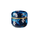 Metal Double Box 8.5 × 8.5 cm Dark Blue Floral Design with Blue and White Flowers and Gold Band Lid 1