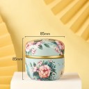 Metal Double Box 8.5 × 8.5 cm Pastel Floral Design Pink Flowers Green Leaves with Gold Stripe Lid 2