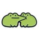 Metal Enamelled Badge Two Frogs 3.5 × 1.5 cm Cartoon Design Green-Black Brooch Pin Accessory for Backpack Clothing Lapel 1