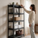 Metal Shelf 5 Shelves 198 x 100 x 50 cm Load Capacity 50 kg per Shelf Adjustable Shelf Height Black For Garage and Warehouse 2