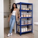 Metal Shelving Unit 5 Shelves 90 x 40 x 180 cm Load Capacity 175 kg per Shelf MDF Shelves 8 mm Steel 1.2 mm Blue For Workshop, Warehouse or Office 7
