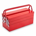 Metal Tool Cabinet 3 Levels and 5 Compartments Portable Folding with Handle 45.7 x 20 x 21.5 cm Steel Red For Workshop Storage and Garage 1