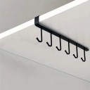 Metalen hangrek met 6 haken voor in de kast of onder een plank ijzeren houder voor mokken riemen en keukengerei zwarte organizer 5