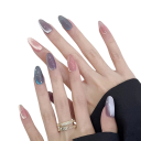 Metallic akrylne negle Mandelform Mellem størrelse 24 stk 3D design Bærbare selvklæbende kunstige negle til hjemme manicure 1