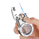 Metallic lighter with double flame Windproof butane lighter Transparent valve Refillable double jet lighter 2