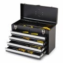 Metalowa szafka na narzędzia z 4 szufladami i górnym pudełkiem Zabezpieczona przenośna z uchwytem 52 x 21,8 x 36,1 cm Stalowa czarna Organizator 6