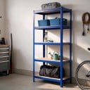 Metalowy regał 5 półek 90 x 40 x 180 cm Nośność 175 kg na półkę Półki MDF 8 mm Stal 1,2 mm Niebieski Do warsztatu, magazynu i biura 5