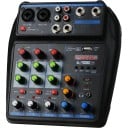 Mezclador portátil de 4 canales con tarjeta de sonido y Bluetooth, alimentación phantom de 48 V, USB y efecto DELAY para DJ, karaoke y PC 1