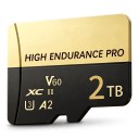Micro SD-kort 2 TB High Endurance Pro MicroSDXC V60 U3 A2 med SD-adapter Guld og Sort Til kamera, fotoapparat og mobil 1