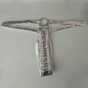 Micro tanga con anello metallico Biancheria intima minimalista con sottili cinturini in vita Materiale lucido e verniciato Larghezza in vita 12