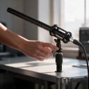 Microfon pentru cameră 38 x 2,2 cm în culoare neagră cu suport elastic și capac de vânt din spumă și blană pentru filmări și interviuri 4