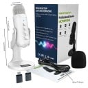 Microfone condensador USB com controlo MUTE e eco e volume rotativo 360 graus estrutura metálica branca para streaming e gravação 2