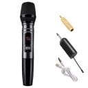 Microfone sem fios manual com receptor Microfone condensador com característica omnidirecional Faixa de frequência de 40 Hz a 18 kHz Adaptador jack 2