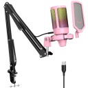 Micrófono USB con retroiluminación a color de 192 kHz, silenciamiento táctil, brazo flexible, soporte antivibración, filtro antisilbido 4