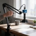 Microscopio electrónico 4K 60 MP con cámara azul IMX415 HDMI y USB-C, objetivo 150x, luz LED circular y brazo para soldar placas 5
