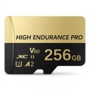 MicroSDXC-muistikortti 256 GB SD-adapterilla 1,5 x 1,9 cm Luokka U3 V60 A2 Vedenkestävä ja iskunkestävä Mustakultainen Mobiililaitteille ja kameroille 1