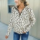 Micută pentru femei fără glugă cu guler și fermoar scurt Fundal deschis cu model de leopard maroniu Mâneci lungi 92 % poliester 8 % bumbac 3