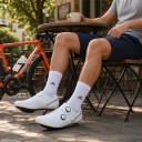 Mid-Calf Cycling Socks Size L Breathable and Wear-Resistant White with Black Bicycle Unisex Road Cycling 2