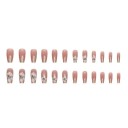 Middelgrote coffin nagels voor handen 24 stuks Bloemig glinsterend ontwerp Plakacryltips Compleet set kunstnagels 2