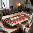 MIDI Keyboard with Weighted Keys and FM Synthesiser, 37 Keys, 16 RGB Pads, 1.54" Display, Grey-Orange, for Studio and Live Performance 5