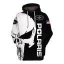 Miesten huppari, jossa on pääntie ja valkoiset narut, pääkallopainatuksella ja amerikkalaisella lipulla hihassa, moottoripyörätyylinen 1