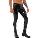 Miesten kapeat kiiltävät nahkahousut, Slim fit -housut, joissa vetoketju haaroissa. Muodikkaat housut. Tyylikkäät miesten vaatteet 1