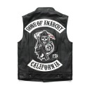 Miesten moottoripyöräilijän liivi, jossa on pääkallon painatus ja Sons of Anarchy -teksti, PU-nahkaa, musta, moottoripyöräilyyn ja moottoripyöräilijätyyliin 1