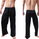Miesten pitkät pyjamahousut löysä malli säädettävä vyötärö polyesteri mukava kotikäyttöön nukkumiseen ja rentoutumiseen 2