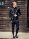Miesten ylellinen biker-takki - Musta 2