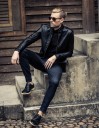 Miesten ylellinen biker-takki - Musta 5