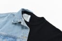 Mikina asimetrică pentru femei din denim cu curea Neagră și albastru deschis Guler din denim și buzunar pe piept Detalii uzate Bumbac și poliester 4